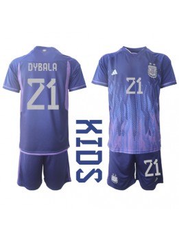 Argentinien Paulo Dybala #21 Auswärts Trikotsatz für Kinder WM 2022 Kurzarm (+ Kurze Hosen)